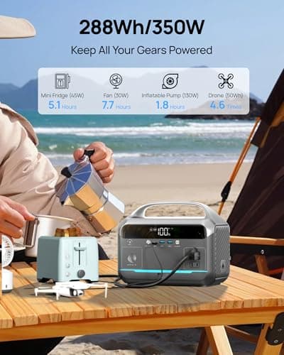 DARAN Portable Power Station with 60W Solar Panel Included, 288Wh LiFePO4 Battery, 350W (600W Peak), 7-Port Design, 2.1Hrs Fast Charing Solar Generators for Home, Outdoor Camping - Thumbnail 2