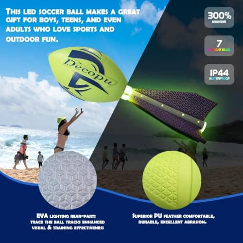 KASTUMBGA Rechargeable Glow in The Dark Light Up Football-7RGB Color Changing LED, Impact-Responsive, Durable Foam (No Pump), Perfect for Beach/Park/Backyard, Birthday Gift for Boys 6-15 Years Old - Thumbnail 5