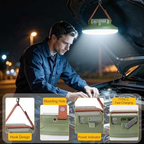 CREATE BRIGHT Camping Lights 9000mAh Rechargeable LED Lantern, Outdoor Camping Lantern with 4 Light Modes & Tripod Mount , Tent Light for Emergency, Photography, Repair, Hurricane - Thumbnail 6