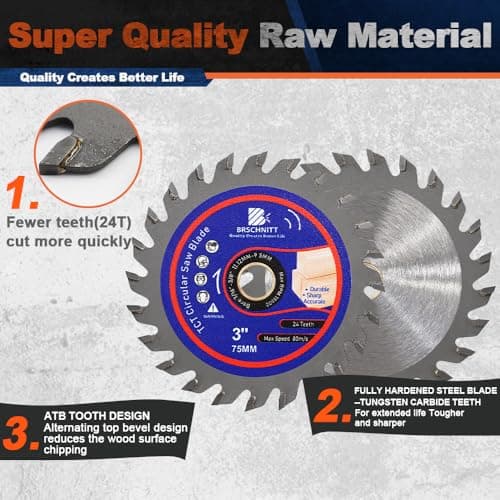 Wood Cutting Circular Saw Blade - BRSCHNITT TCT Circular Cutting Blade 3"(75mm)*3pcs 24T Cut Off Wheel for Wood Plastic Arbor 11.12/9.5mm - Thumbnail 5
