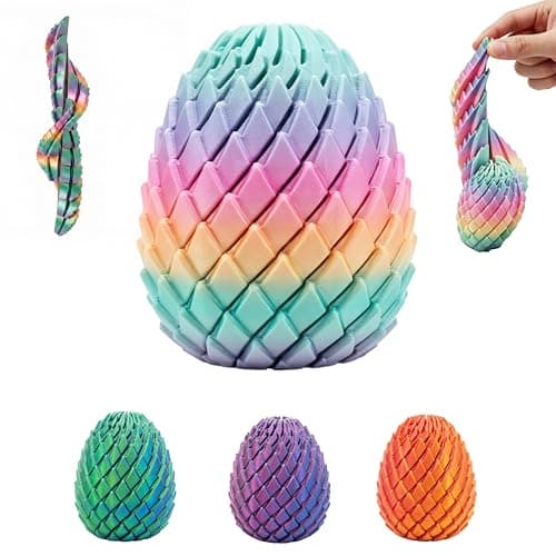 JimSeiSei 3D Printed Fidget Toy, Twisty Dragon Eggs, Spiral Slippery Egg Fidget Toy, Stress Relief Sensory Desk Toy for Adults and ADHD, Rotating Focus Anxiety Relief Pocket Toy (Rainbow)