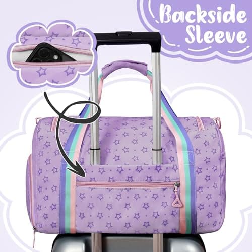 WOOMADA Travel Duffle Bag, Weekend Bag with Wet Pocket & Trolley Sleeve, Gym Dance Bag With Shoe Compartment(Star Purple) - Thumbnail 5
