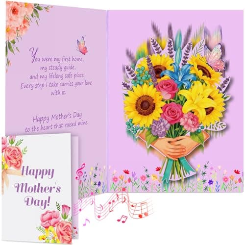 mountova Mothers Day Card with Sound & Motion, Musical Sunflower Bouquet Mother's Day Card, Heartfelt Mothers Day Gifts for Mom, Grandma, Wife, Daughter, 5.9 x 7.9Inch - Image 1