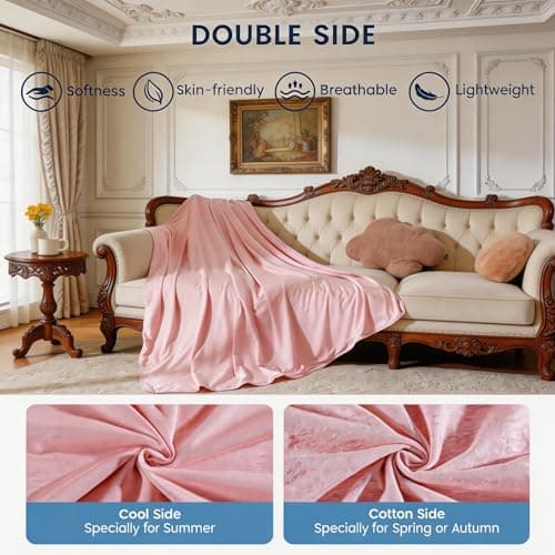 Danctec Cooling Blanket Twin for Night Sweats, Summer Double Side Throw for Hot Sleepers, Arc-Chill Q-Max>0.4 Cool Fiber for Bed Couch Sofa, Lightweight, Comfort, Thin, Single Size, 59x79 inch, Pink - Thumbnail 3