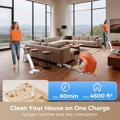 BROBIG Wet Dry Vacuum Mop - Self-Cleaning Floor Washer with 180°Lie-Flat & 0 Hair Tangle, Self-Propelled Edge Cleaning, 60Min Runtime, Designed for Pet Hair, Kids' Spills & Daily Household Cleaning - Thumbnail 6