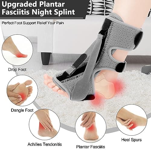 exhood 2PCS Upgraded Plantar Fasciitis Night Splint, 3 Adjustable Straps Plantar Fasciitis Relief Braces for Achilles Tendonitis, Foot Drop & Heel Spur Pain Relief Day & Night (Elephant Grey) - Thumbnail 2
