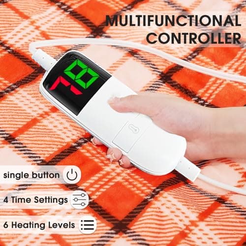 Orange Heated Throw Blanket Electric, 50X60 Heating Throw with 10 Heats Levels&8 Hours Auto Off&Timer for Lap, Plaid Soft Sherpa Orange Blanket Warmer Gift for Women Adults,Halloween Home Decor - Thumbnail 5