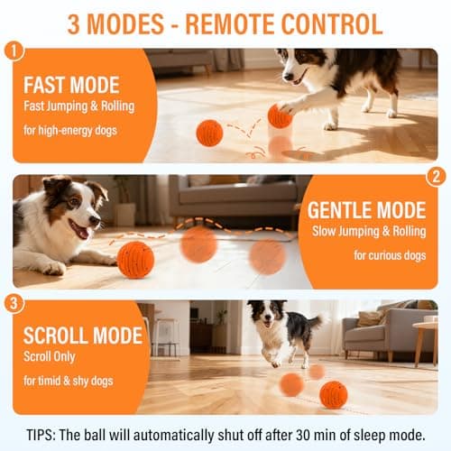VOXGET Smart Interactive Dog Toy Ball, Automatic 3 Modes Moving Ball with Remote Control for Medium Large Dogs, Rechargeable Waterproof E-TPU Bounce & Rotate Dog Toy to Keep Busy (Bright Orange) - Thumbnail 5