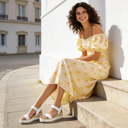 Athlefit Espadrille Wedge Sandals for Women, Open Toe Ankle Strap Low Wedge Heel Platform Sandals for Summer, White Size 9, SAPS2617W - Thumbnail 2