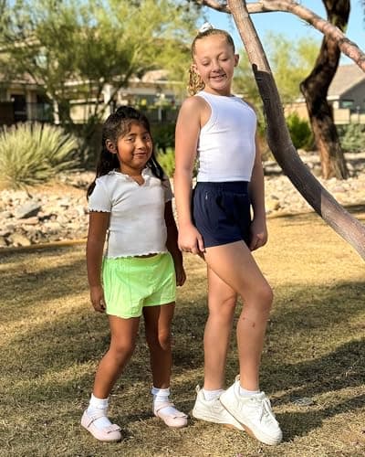 Stelle Girl's Athletic Shorts with Liner Zipper Pockets Elastic Waist Running Shorts Sports Active Shorts for Teen Kids(Neon Yellow,XS) - Thumbnail 3