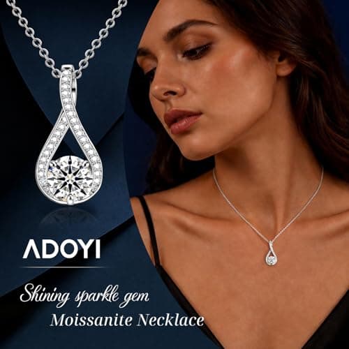 Moissanite Diamond Necklaces for Women, Sterling Silver Pendant Necklace 18K White Gold Plated Hypoallergenic Dainty Moissanite Necklace Jewelry for Women D Color VVS1 Clarity 1.0CT Jewelry Gifts - Thumbnail 3