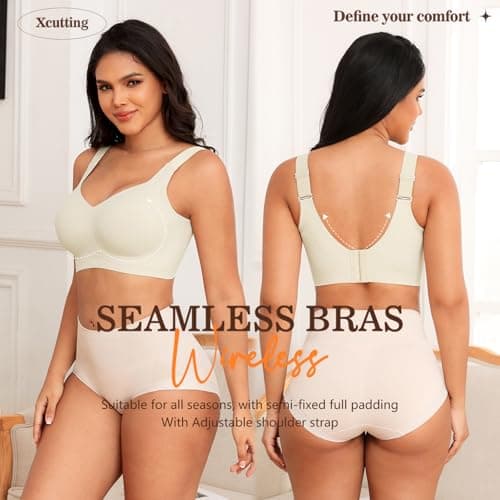 Xcutting Soft Sleep Wirefree Bra for Women, Full Coverage, No Underwire, Wireless, Comfortable Sports Bra, Sagging Breasts, Padded, Plus Size, Beige, Medium - Thumbnail 3