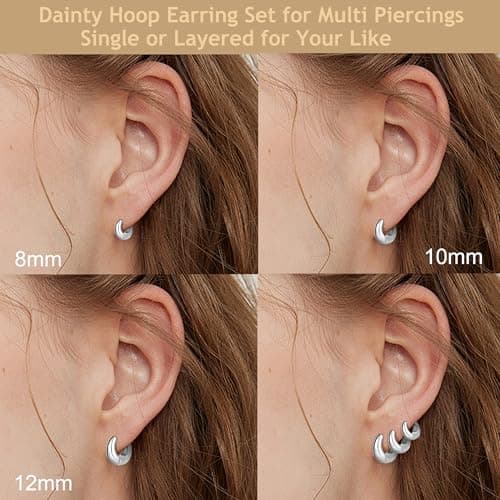 Wgoud Small Gold Hoop Earrings Set for Women, 6 Pairs 14K Gold Plated Hypoallergenic Lightweight Huggie Hoops Earrings, Trendy Cartilage Cubic Zirconia Earrings for Women Gifts. (03Silver) - Thumbnail 6