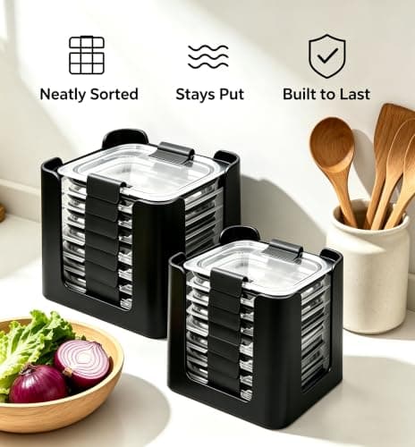 Food Container Lid Organizer Holders for Rubbermaid Brilliances nap-on lids, Lid Organizers for Kitchen Cabinet Storage (3-Pack) - Holder 24 Lids for 4.7/3.2/1.3/0.5 Cup Containers (Black) - Thumbnail 6