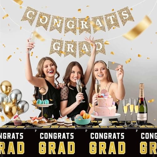 OHOME Graduation Decorations 2026 - Class of 2026 - Plastic Black Tablecloth for Graduation Party Decorations - Class of 2026 Decorations Party Favors Supplies Banner,2 Pack - Thumbnail 6