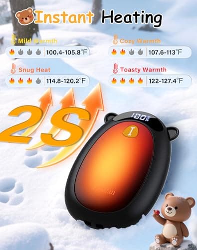 Taiofan Electric Hand Warmers Rechargeable, Cute Bear Design, LED Display, 4 Settings, Fast Heating Portable Pocket Heater Magnetic Handwarmers 2 Pack for Hunting Essentials Camping Gift for Men Women - Thumbnail 4