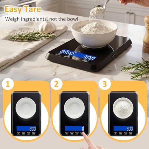 Letron Food Scale, 33 lb / 0.1 oz High Precision Kitchen Scale for Sourdough Bread, Built-in 7 Units, Timing & Tare Function, Rechargeable Digital Kitchen Scale for Food, Baking, Cooking - Thumbnail 5