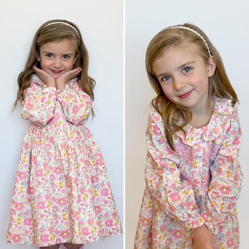 Curipeer Little Baby Girls Long Sleeve Floral Casual Dress Handmade Smocking Toddler Ruffle Dress for Autumn and Spring Pink 3T - Thumbnail 2