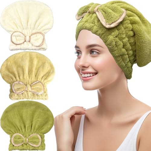 Jseng 3Packs Microfiber Hair Towel for Women - Quick-Drying, Super Absorbent Hair Wrap with Bow Design, Soft Hair Towel Turban for Curly Long Wet Hair - Image 1
