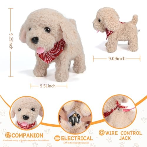 GOBRILLFUN Interactive Walking Plush Puppy Toy Dog, Remote Control Electronic Robot Dog Realistic Wagging Tail, Rich Grooming Set, Gift Toy for Girls & Boys, Kids Age 3, 4, 5, 6 (Accessories Updated) - Thumbnail 5