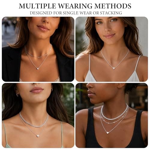 TOPERLADY 3Pcs Layered Silver Heart Necklaces for Women Trendy - Tiny Heart Pendant Necklace Jewelry, Dainty Silver Layering Necklace, Women's Necklaces Jewelry Gifts (3PCS-Silver-Heart Pendant) - Thumbnail 5