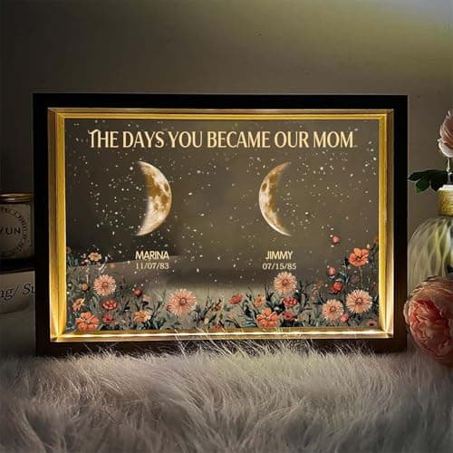 CraffBase Mommy's Universe Light Frame LED Moms Sky Moons Glass Plaque Custom Moms Sky Led Light Box Frame Mothers Day Moon Phase Gifts for Mom Grandma - Thumbnail 6