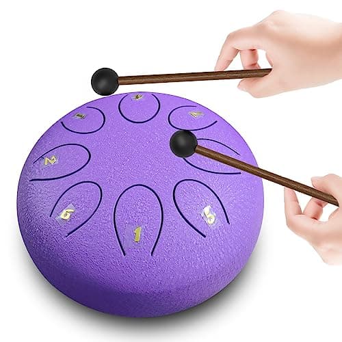 REGIS Steel Tongue Drum 6 Inch 8 Notes, Rain Drum Style Calming Percussion Instrument for Relaxation & Meditation, Musical Gift for Adults & Beginners(Lavende)