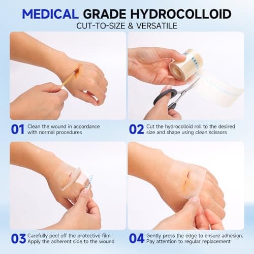 Hydrocolloid Roll for Wound Care - Medical Grade Self-Adhesive Gel Bandages, Ultra Absorbent & Waterproof Bandage, DIY Cut-to-Size First Aid Supply (2in×10ft) - Thumbnail 4