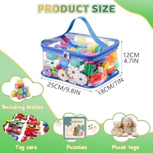 4 Packs Clear Toy Storage Bags, Colorful PVC Waterproof Toy Organizer with Zip Reusable Bags for Building Blocks, Board Game, Puzzles, Kids Books, Stationery - Thumbnail 2