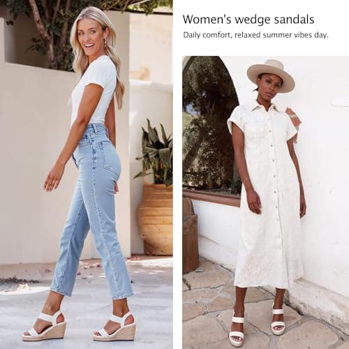 Vepose Women's White Wedge Sandals Platform Espadrilles Open Toe Ankle Strap Comfortable Dressy Summer Shoes for Daily Travel Casual 881 Size 9.5 (CJY881 White 09.5) - Thumbnail 2
