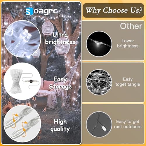 Soagrc 132FT 400 LED Christmas Tree Lights, Bright Cool White Outdoor Christmas String Lights for House, Fairy Lights with 8 Modes, Waterproof & Durable Indoor Outdoor Decor, Timer Included - Thumbnail 4