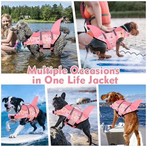 Dogcheer Dog Life Jacket, Cute Shark Dog Life Vest for Swimming Boating with Superior Buoyancy and Rescue Handle, Adjustable Puppy Floating Swim Vest for Small Medium Large Dogs - Pink Ice Cream, L - Thumbnail 6