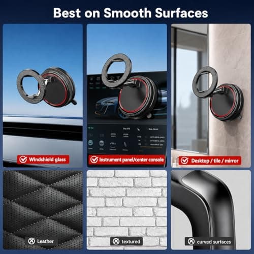 Magnetic Car Phone Holder Mount, Compatible with MagSafe, 108LBS Vacuum Suction Car Mount, 3000gf Magnetic Hold, 360° Adjustable Foldable Dashboard Windshield Phone Mount for iPhone 17-12 & Android - Thumbnail 4