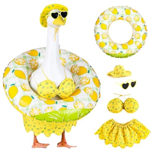 DORONAN Bikini Porch Goose Outfits, 23" Goose Statue Bikini Lemon Costume Summer Porch Goose Outfits, Durable Hawaiian Goose Clothes with Sunglasses and Swim Ring, Outdoor Yard Patio Garden Decor