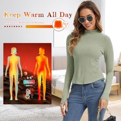 Thermal Shirts for Women Long Sleeve Fleece Tops Running Workout Compression Base Layer Cold Weather for Ski - Thumbnail 5