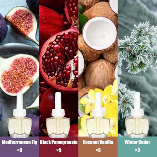 Plug In Air Freshener Refills, Mediterranean Fig, Black Pomegranate, Coconut Vanilla, Winter Cedar, 12 Pack, 7.92 Fl Oz Wall Plug In Refill, Compatible with Air Wick & Glade, Not for Glade Plus - Thumbnail 3