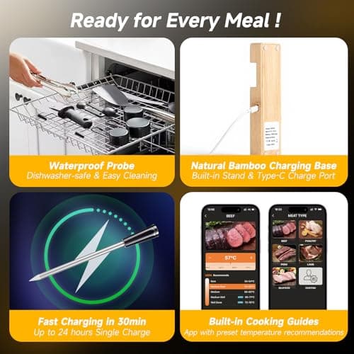Presentastic Wireless Meat Thermometer Digital, Long-Range Bluetooth Cooking Thermometer, Remote Tracking & Real-Time Readings for BBQ, Smoker, Air Fryer, Ideal Gift for Home Chef, Pitmaster, Griller - Thumbnail 6