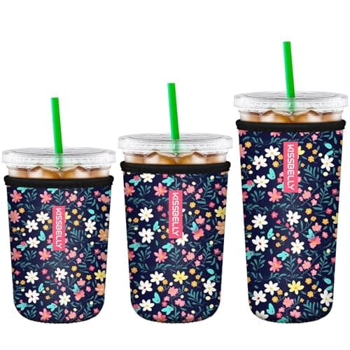 Reusable Neoprene Cup Sleeve for Iced Coffee Cups, 3 Pack Iced Coffee Cup Insulator Sleeve for Iced & Hot Drinks Durable Beverage Cooler Holder for Iced Coffee & Cold Soda