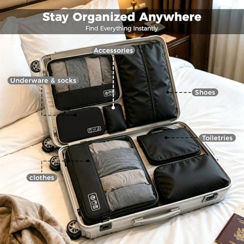 Idcymoul 8-Piece Compression Packing Cubes for Travel, Ultralight Sleek Luggage Organizer Set for Business Trips & Frequent Travelers, Space Saving for Carry-On & Suitcase - Black - Thumbnail 6