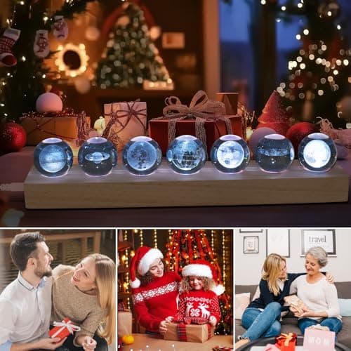7 Pcs Solar System Planet Crystal Ball with LED Wooden Base Valentine's Gift, 3D Outer Space Astronomy Gifts Room Office Decor Crystal Sphere Unique Christmas Gifts Night Light Planet Lamp - Thumbnail 4