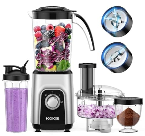 KOIOS Blender/Food Processor Combo Max 1000W, 4 in 1 34oz Pitcher, 22oz Travel Cup, Meat Grinder & Vegetable Chopper, Spice Grinder,BPA Free -All-in-One Kitchen System, Dishwasher Safe