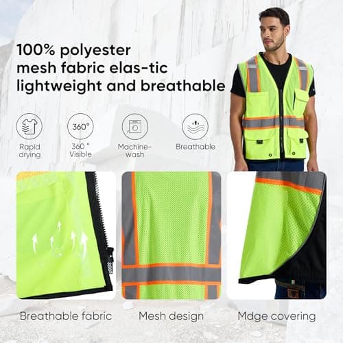 SRsafety High Visibility Vest, Security Vest with 9 Pockets,Mesh Safety Vest for Construction Workers Sanitation Workers - Thumbnail 5
