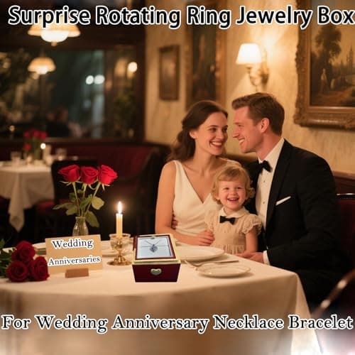 Bear Cake Rotating Ring Jewelry Box with S925 Necklace & 999 Silver Pendant, Blue Zirconia Ring Box for Proposal Engagement Wedding Birthday Gift, Surprise Flip Ring Bearer Box (Red Box+Necklace) - Thumbnail 4