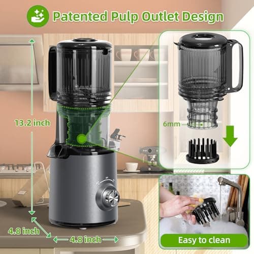 ​Budsom Cold Press Juicer Machine: 300W Slow Masticating Juicer for Whole Fruits & Vegetables, 5.3" Wide Feed Chute, High Juice Yield, Easy to Clean, Quiet 55 RPM, Juice Extractor for Home & Kitchen - Thumbnail 5