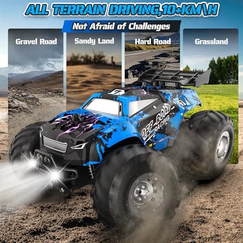 Barlisam Remote Control Car, All-terrain Remote Control Truck for Boys 8-12, Headlight, Dual Motors, 1:20, 10KM/H, 2.4GHZ, Speed-friendly, Sturdy, Rechargeable RC Cars for Christmas, Beginner, Kids 6+ - Thumbnail 3