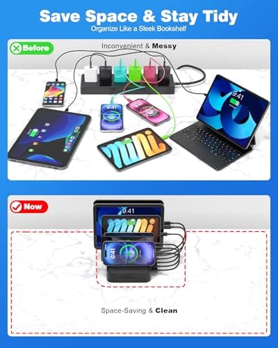 MSTJRY Charging Station for Multiple Devices : 6 Port USB Charger Stations - Family Multi-Device Organizer Charging Dock - Designed for iPhone iPad Android Cell Phone Tablet and Electronic, Black - Thumbnail 5