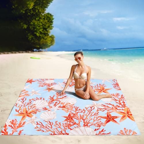 SkyNature Beach Blanket Waterproof Sandproof, 9 Ft X 10 Ft Extra Large Sand Free Beach Mat, Big Compact Lightweight Quick Drying Picnic Blanket with 4 Stakes & Pockets for Camping, Travel, Hiking - Thumbnail 2