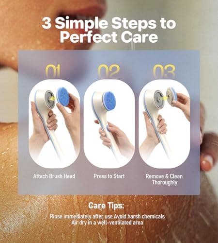 Electric Body Brush Back Scrubber for Shower, Waterproof Long Handle Body Scrubber Bath Brush with 5 Heads, Rechargeable Body Scrub Brush, 2 Speeds for Cleansing, Exfoliating and Massage (White) - Thumbnail 5