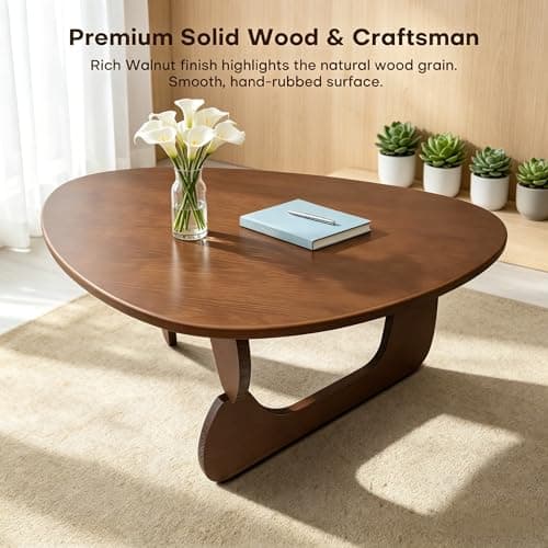 Modern Solid Wood Coffee Table, Unique Triangle Center Table for Living Room,35.4" x 22.8" x 16.5" Walnut - Thumbnail 3