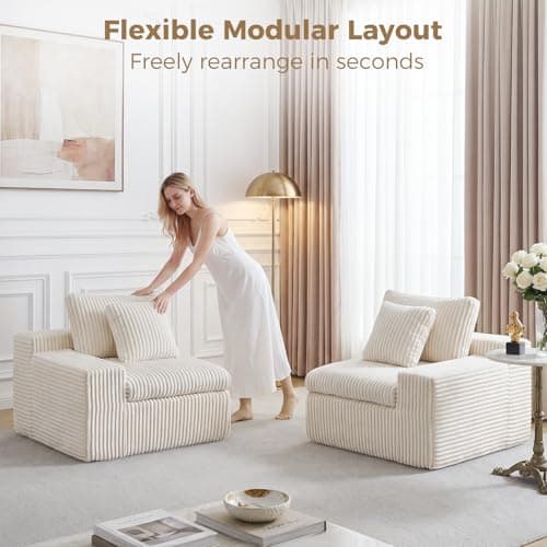 HipyMo 75" Boneless Cloud Couch, Modular Sectional Sofa 2 Seater with Wide Armrests and Throw Pillows, Deep Seat Sectional Couches for Living Room, 35D High-Density Foam, No Assembly Required, Beige - Thumbnail 6